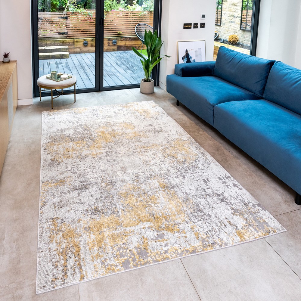 Rossa Abstract Rug By Concept Loom ROS03 in Silver Gold